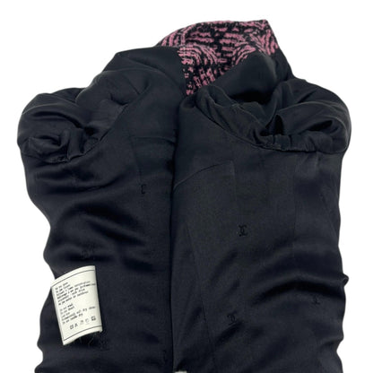 CHANEL Vintage 95A CC Logo Tweed Jacket #38 Pink Black Button Cotton Pocket