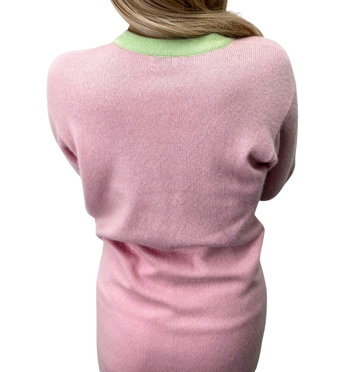 CHANEL Vintage CC Logo Cashmere Knit Long Cardigan Top Pink Green 902471