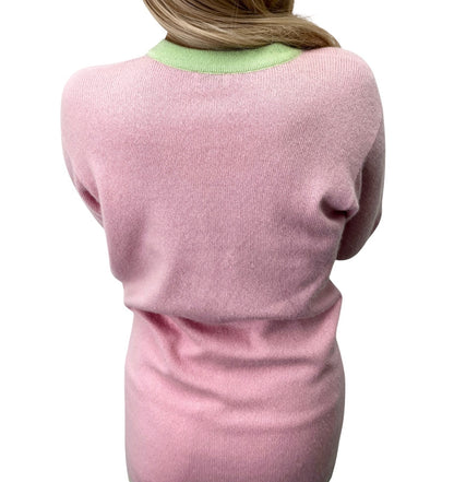 CHANEL Vintage CC Logo Cashmere Knit Long Cardigan Top Pink Green 902471