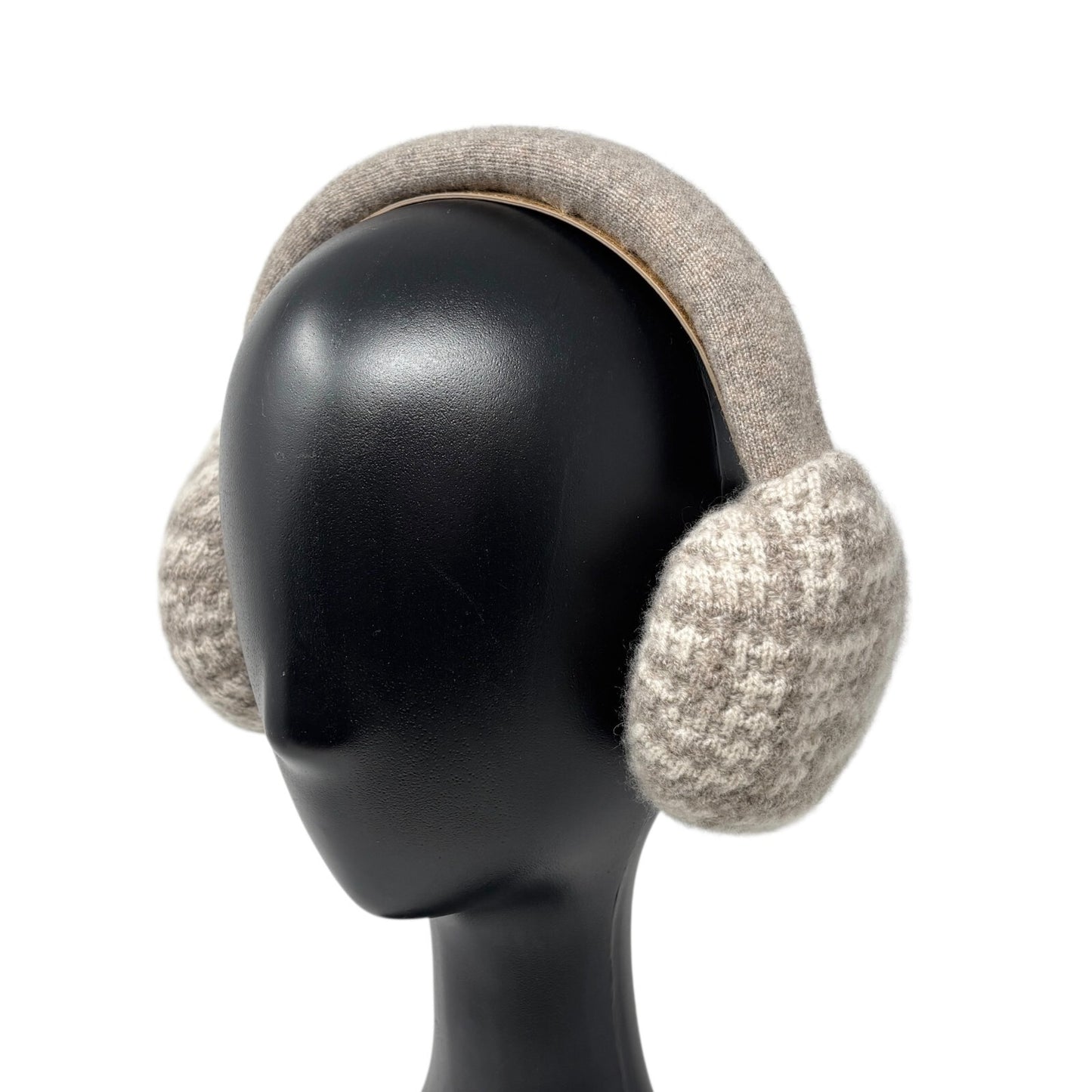 FENDI FF Zucca Monogram Logo Knit Earmuffs Hair Accessory Gray Greige Cashmere