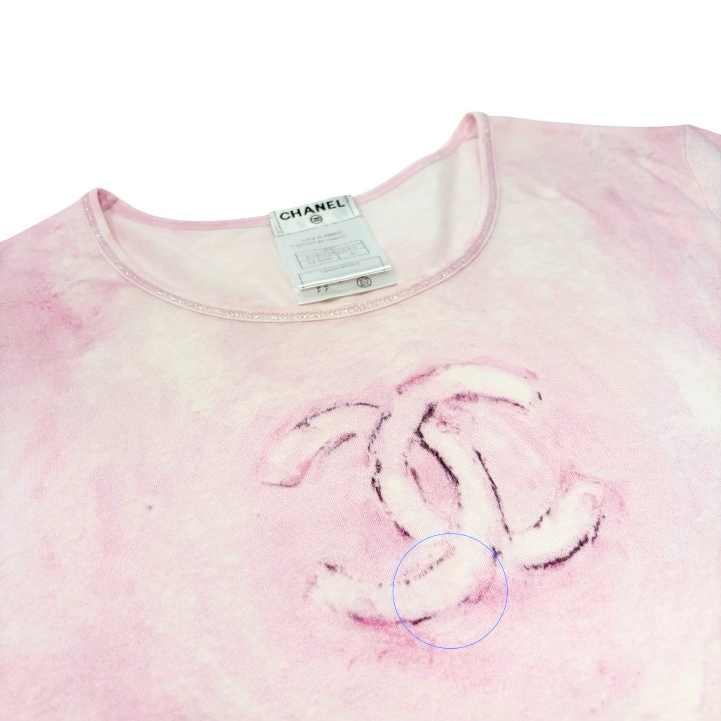 CHANEL Vintage 09C CC Logo Tie-Dye T-Shirt Top #36 Pink Short Sleeve 902403