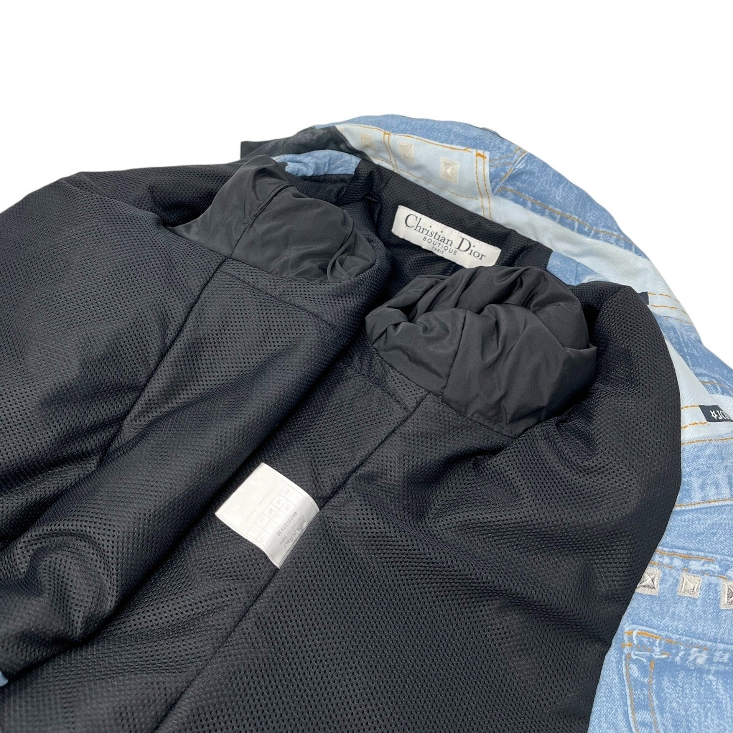 Christian Dior Vintage 2004 Logo Puffer Jacket Zip #44 Black Blue White Pocket