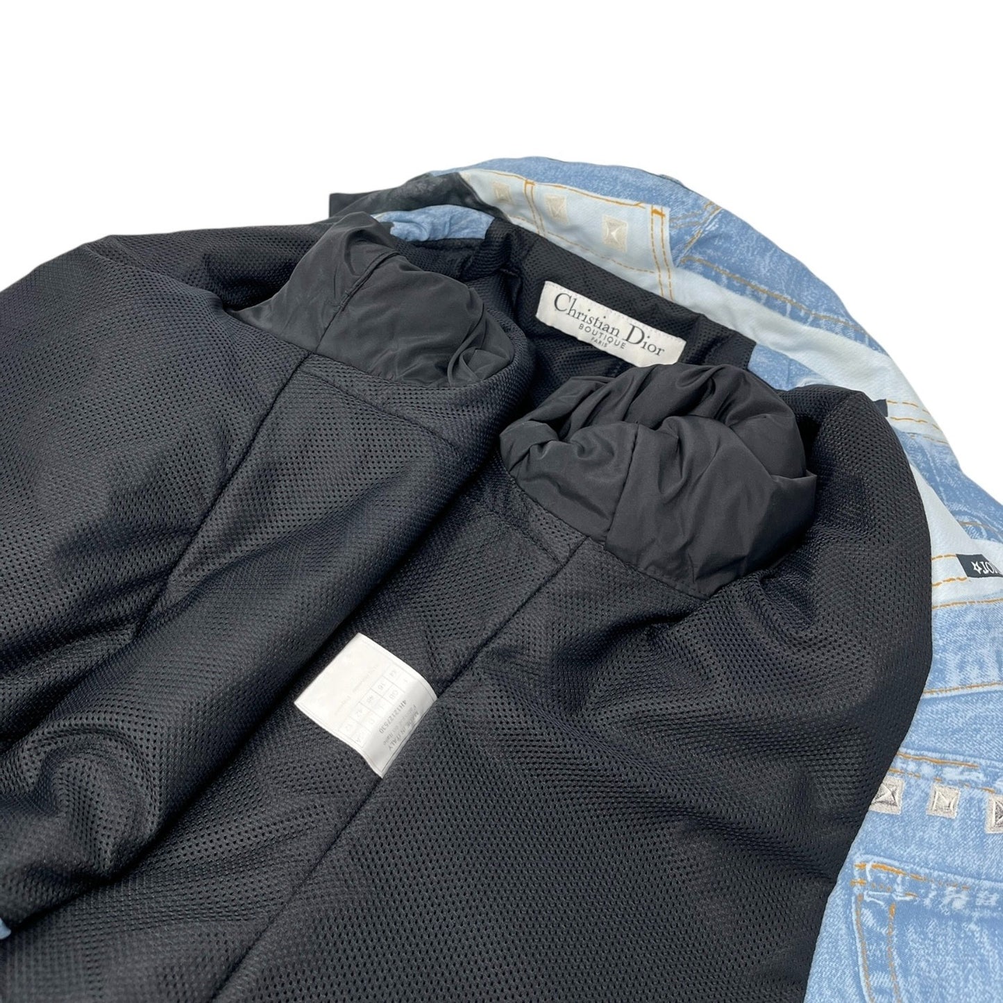 Christian Dior Vintage 2004 Logo Puffer Jacket Zip #44 Black Blue White Pocket