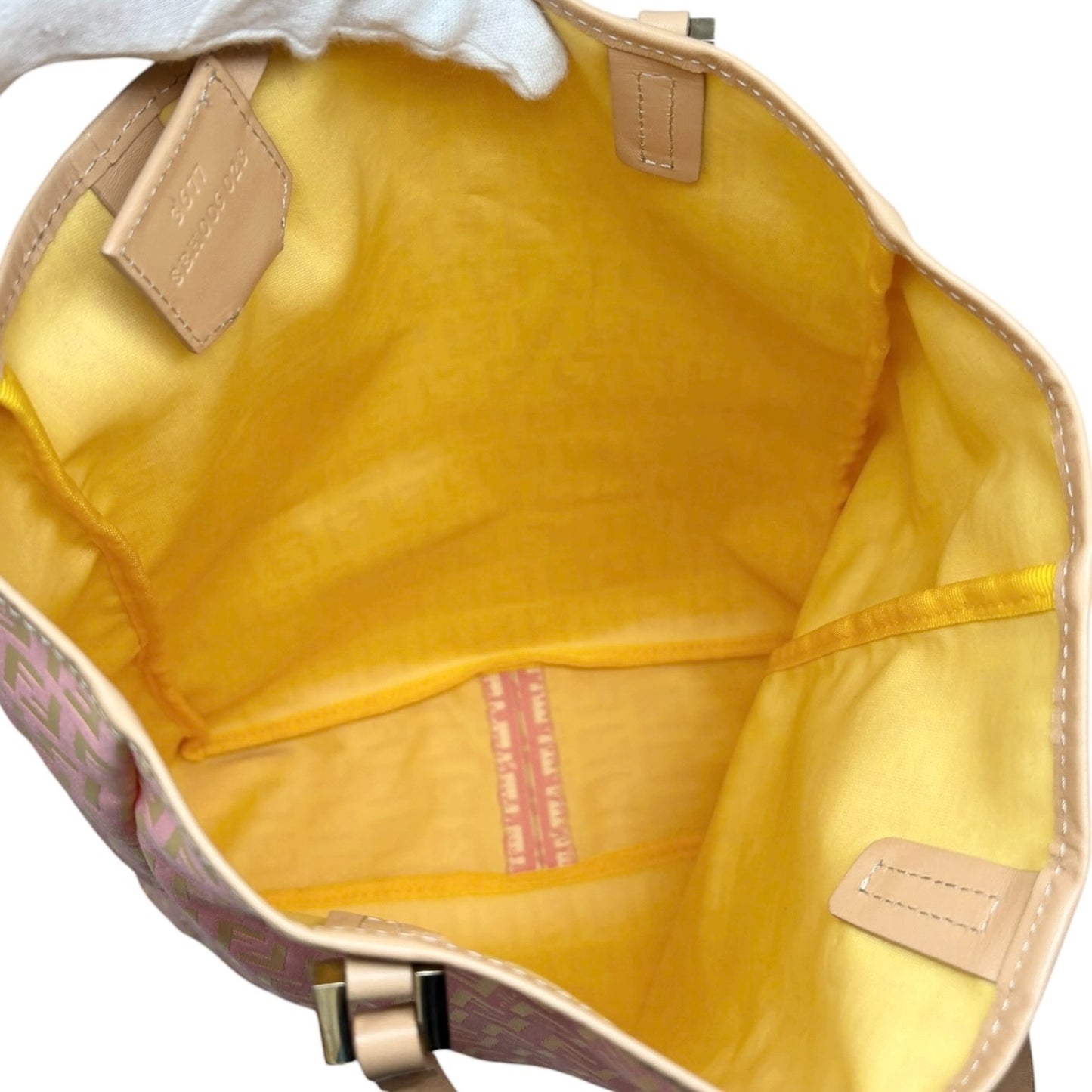 FENDI Vintage FF Logo Zucchino Tote Bag Pink Beige Canvas w/Pouch 901879