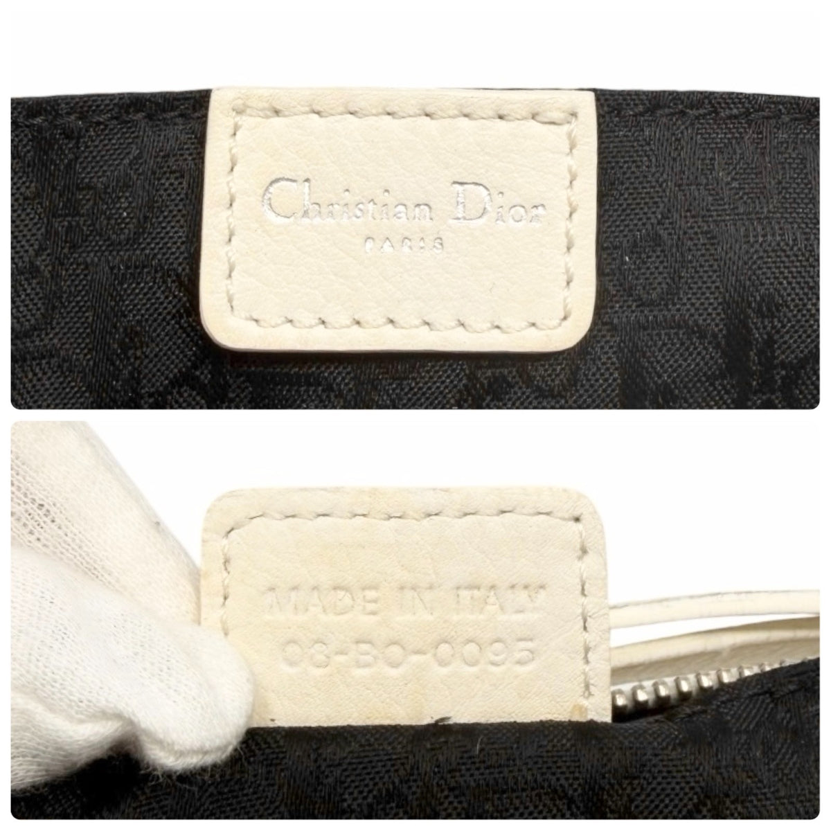Christian Dior Vintage Logo D Charm Shoulder Bag White Silver Leather 902377