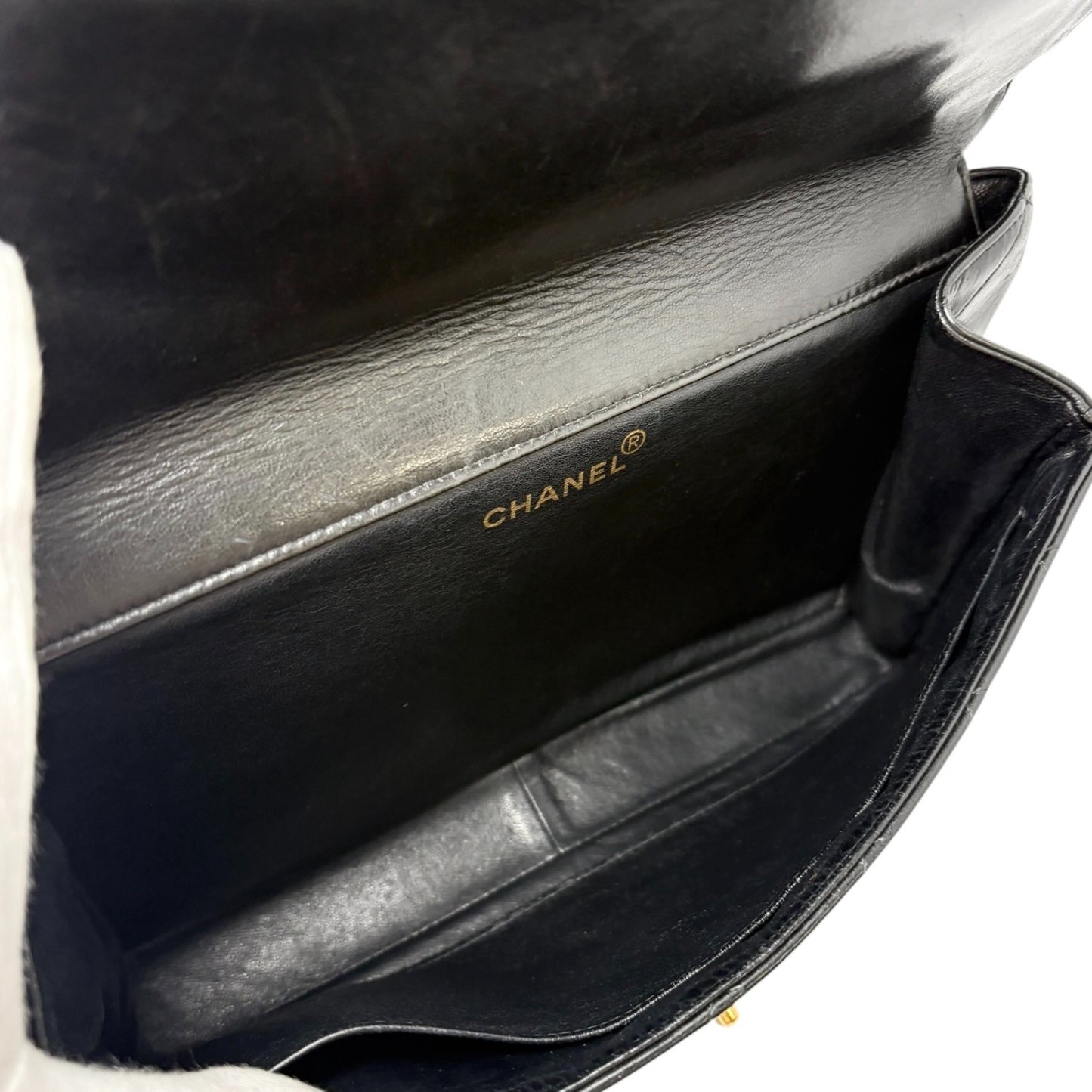 CHANEL Vintage CC Logo Quilted Double Flap Shoulder Bag Black Leather 902285
