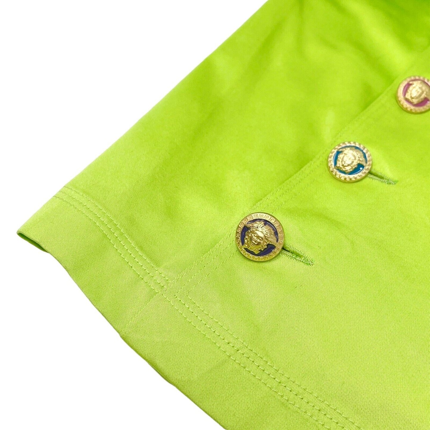VERSACE JEANS COUTURE Vintage Dress #40 Multicolor Medusa Button Green Rank AB