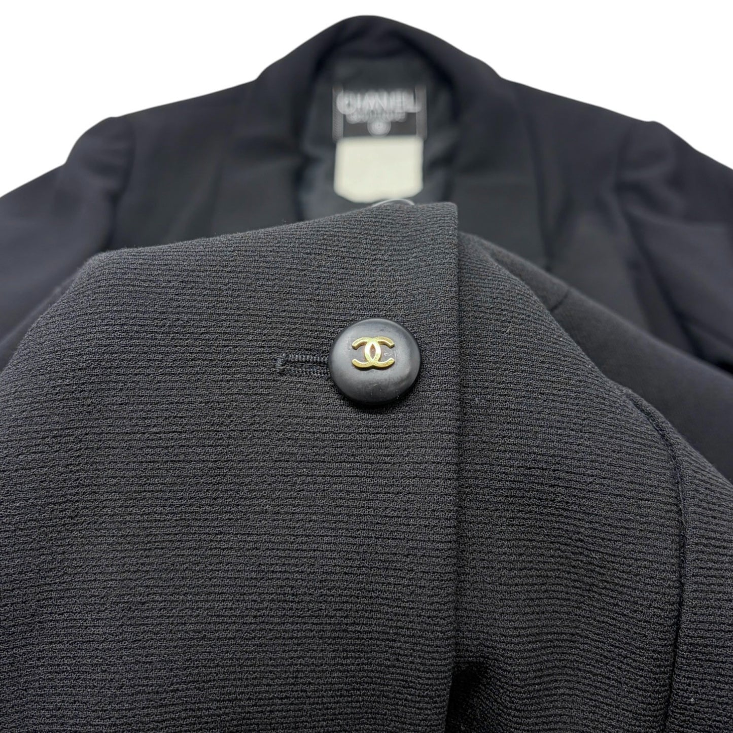 CHANEL Vintage 95C CC Logo Button Blazer Jacket #40 Black Gold Wool 901986