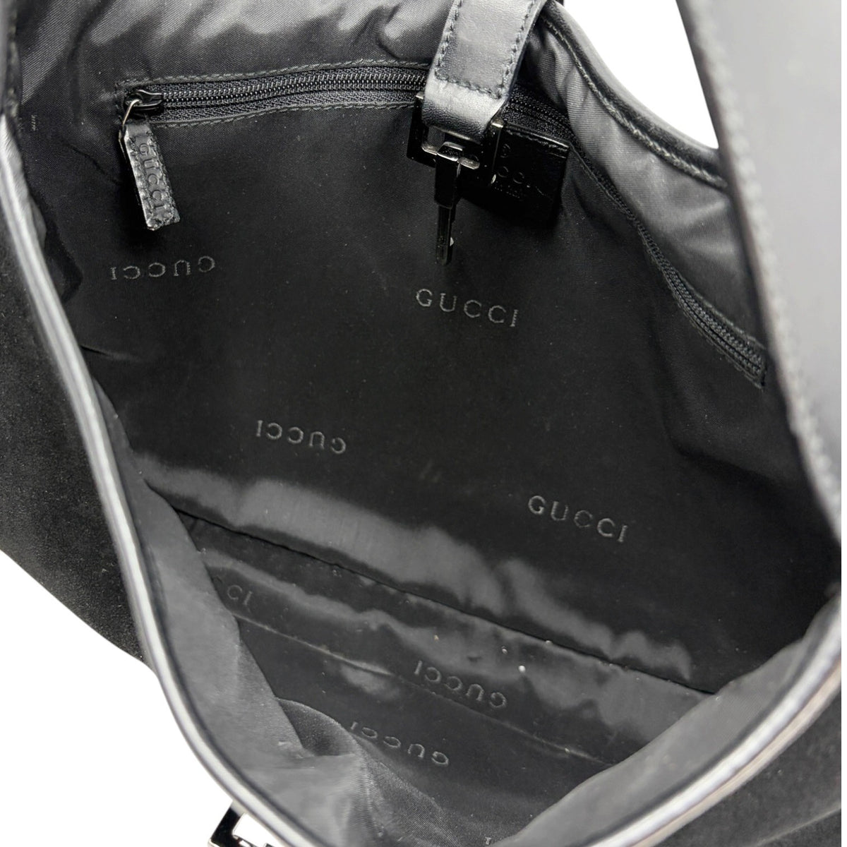 GUCCI Vintage Logo Jackie Suede Shoulder Bag Black Silver Leather 902398