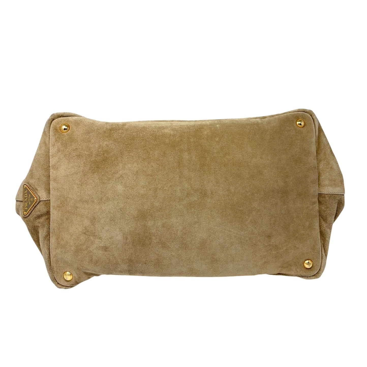 PRADA Vintage Canapa Big Logo Suede Large Tote Bag Beige Gold Stitch Shopper