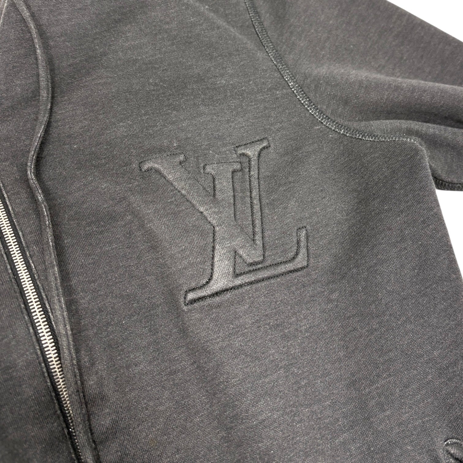 LOUIS VUITTON Vintage LV Logo Full Zip Up Hoodie Jacket Top #S Black Gray Cotton