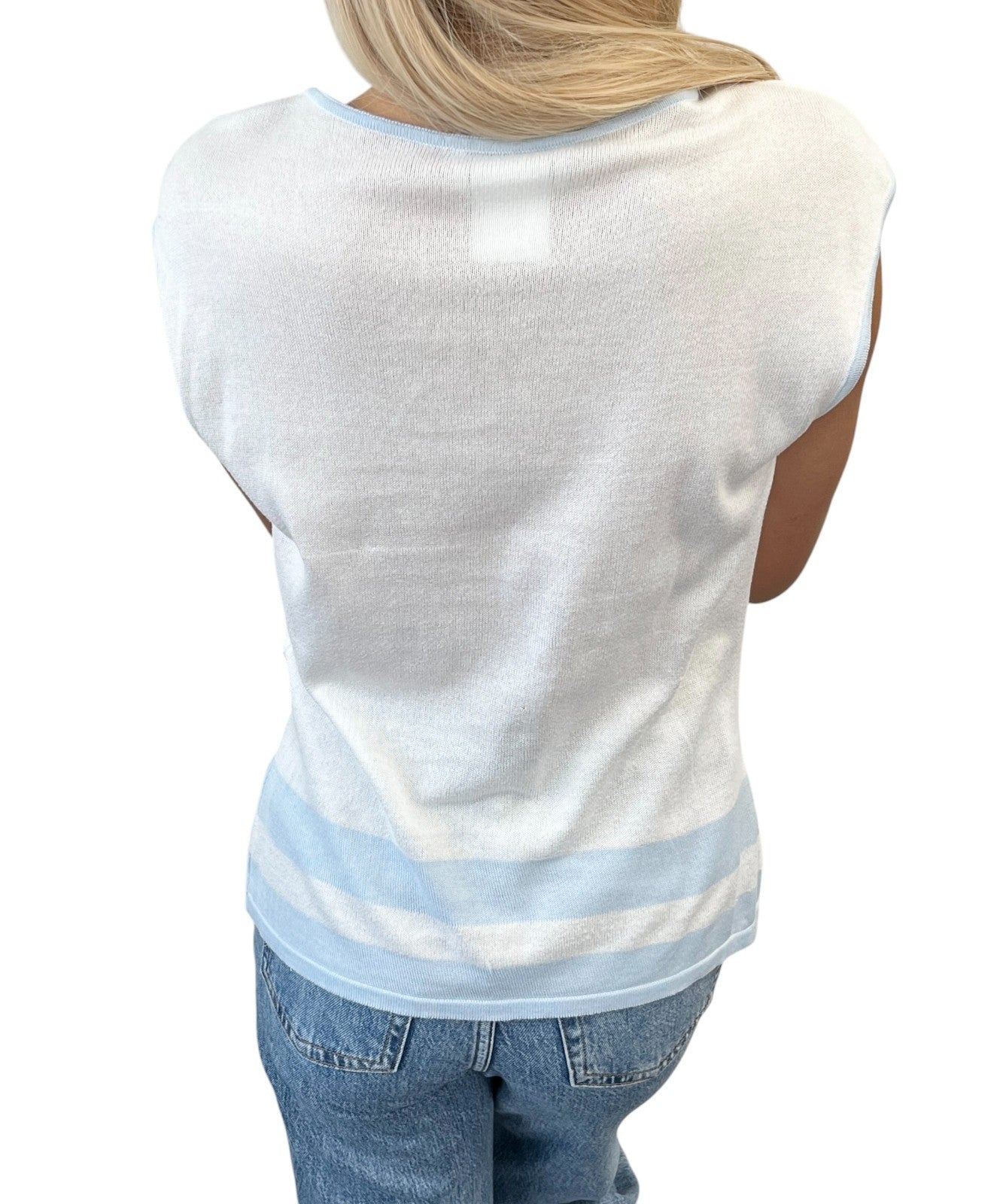 CHANEL Vintage 00S CC Logo Knit Tank Top #42 Sleeveless Blue White 901947