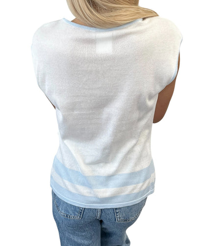 CHANEL Vintage 00S CC Logo Knit Tank Top #42 Sleeveless Blue White 901947