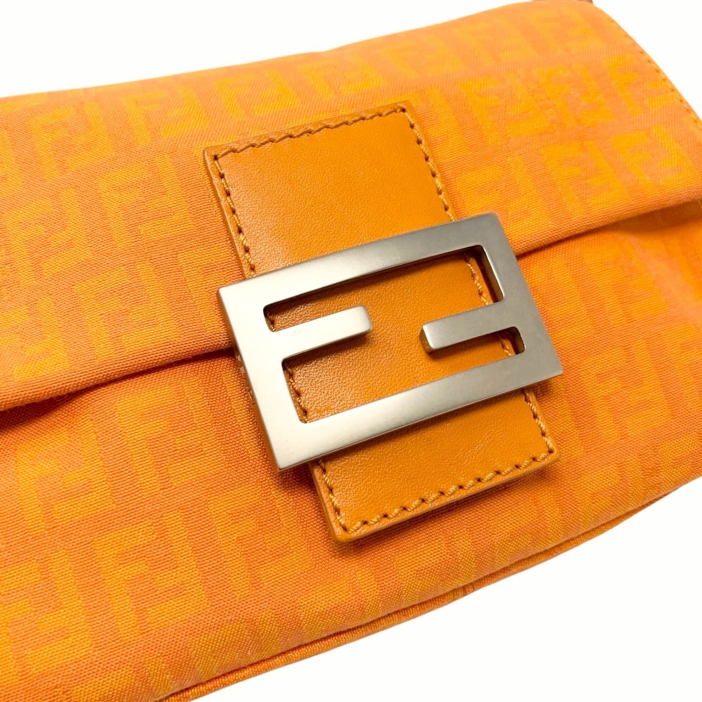 FENDI Vintage Logo Zucchino Mamma Baguette Mini Shoulder Bag Orange 902036
