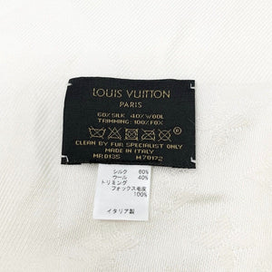 LOUIS VUITTON Vintage LV Monogram Shine Fur Scarf Wrap White Silk Rank AB+