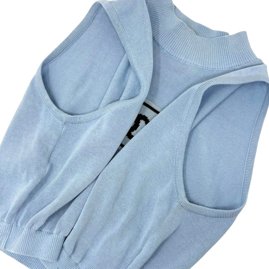 CHANEL Sport Vintage 03A CC Mock Neck Cropped Knit Tank Top #38 Blue 902897