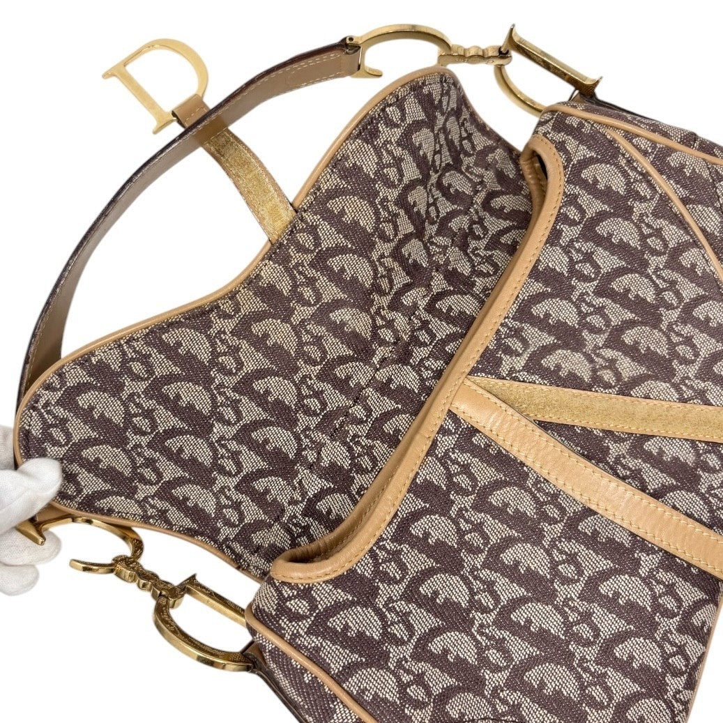 Christian Dior Vintage Trotter Monogram Double Saddle Bag Brown Canvas 902347