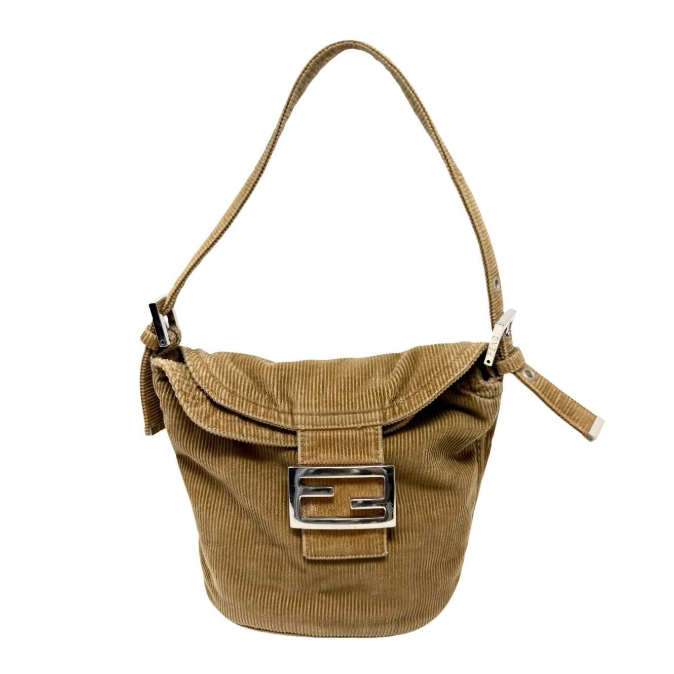 FENDI Vintage FF Logo Mamma Baguette Mini Shoulder Bag Beige Corduroy 901886