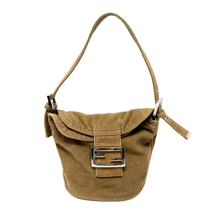 FENDI Vintage FF Logo Mamma Baguette Mini Shoulder Bag Beige Corduroy 901886