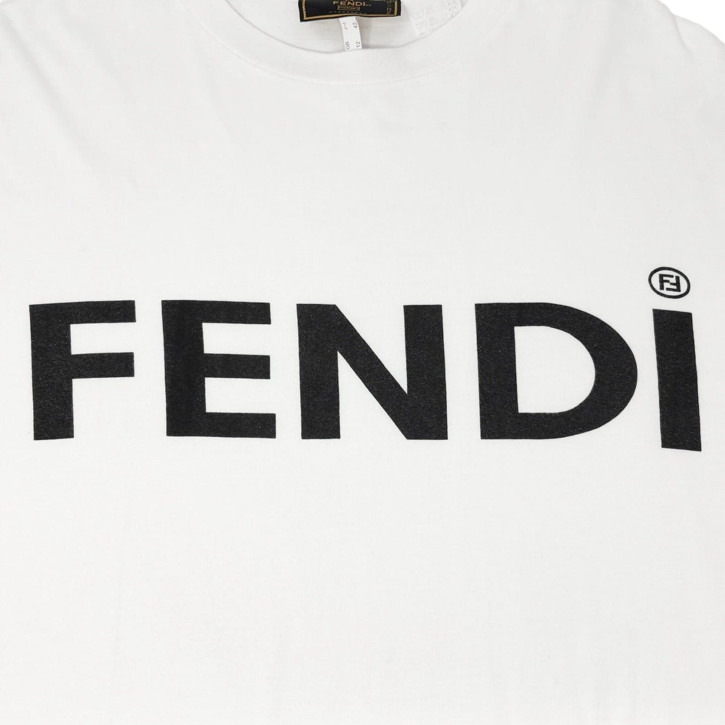 FENDI Vintage Big Logo Oversized T-shirt #42 Short Sleeve Top White Black Cotton