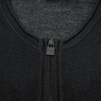 CHANEL Sport Vintage 09A CC Logo Cashmere Zipped Jacket #34 Sequins Black