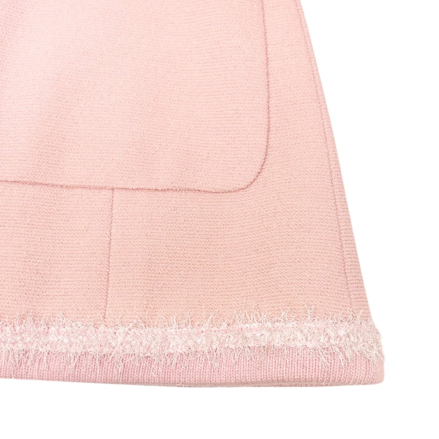 CHANEL Vintage 94A CC Logo Button Tweed Jacket Skirt Set #38 Wool Pink Fringe