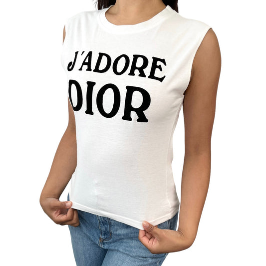 Christian Dior Vintage 2002 J'ADORE Logo Tank Top White Black 902491