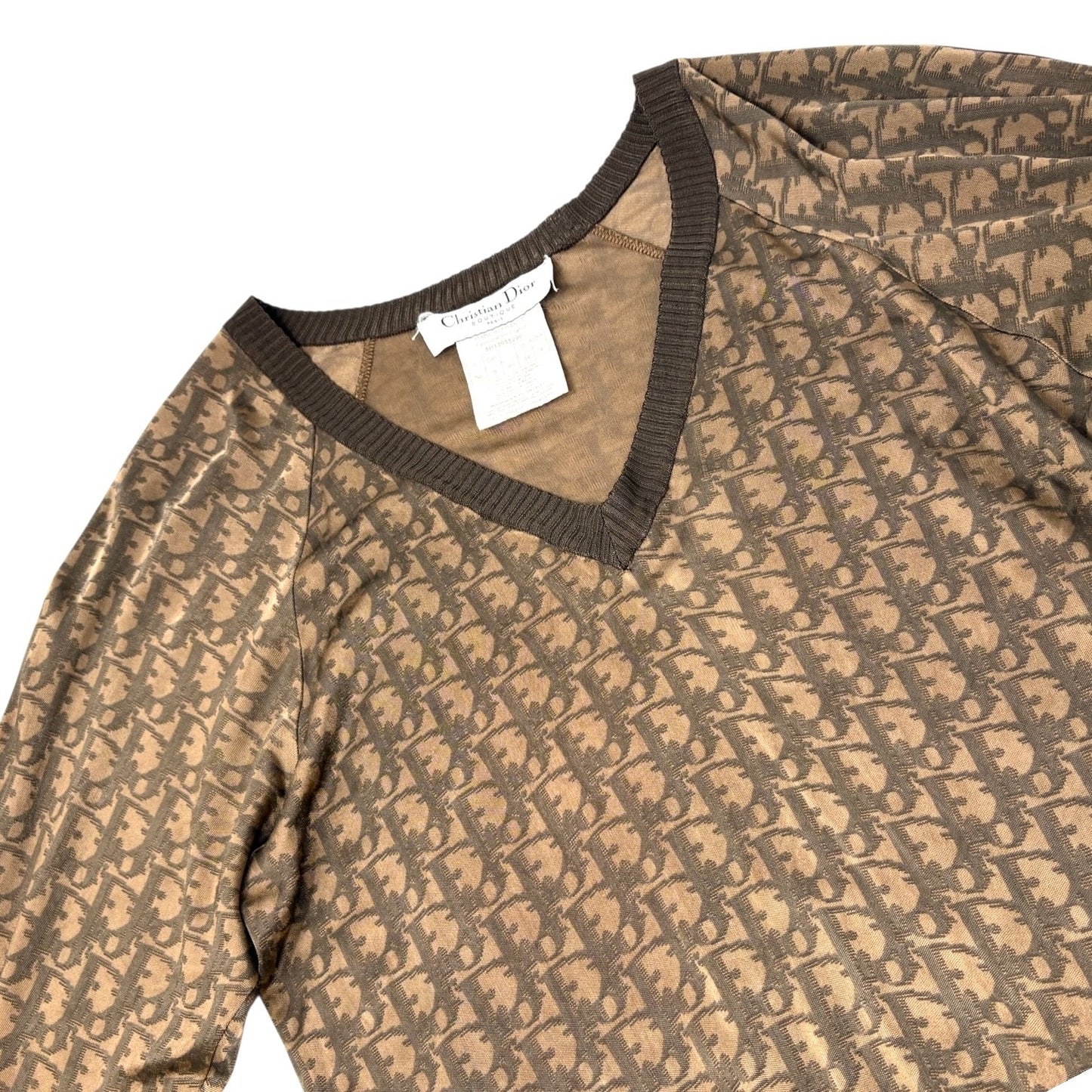 Christian Dior Vintage 2005 Trotter Monogram Stretch Satin Top #36 Brown