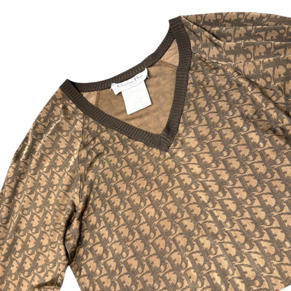 Christian Dior Vintage 2005 Trotter Monogram Stretch Satin Top #36 Brown