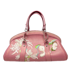 Christian Dior Vintage 2005 Logo Embroidered Mini Boston Bag Pink Silver Leather