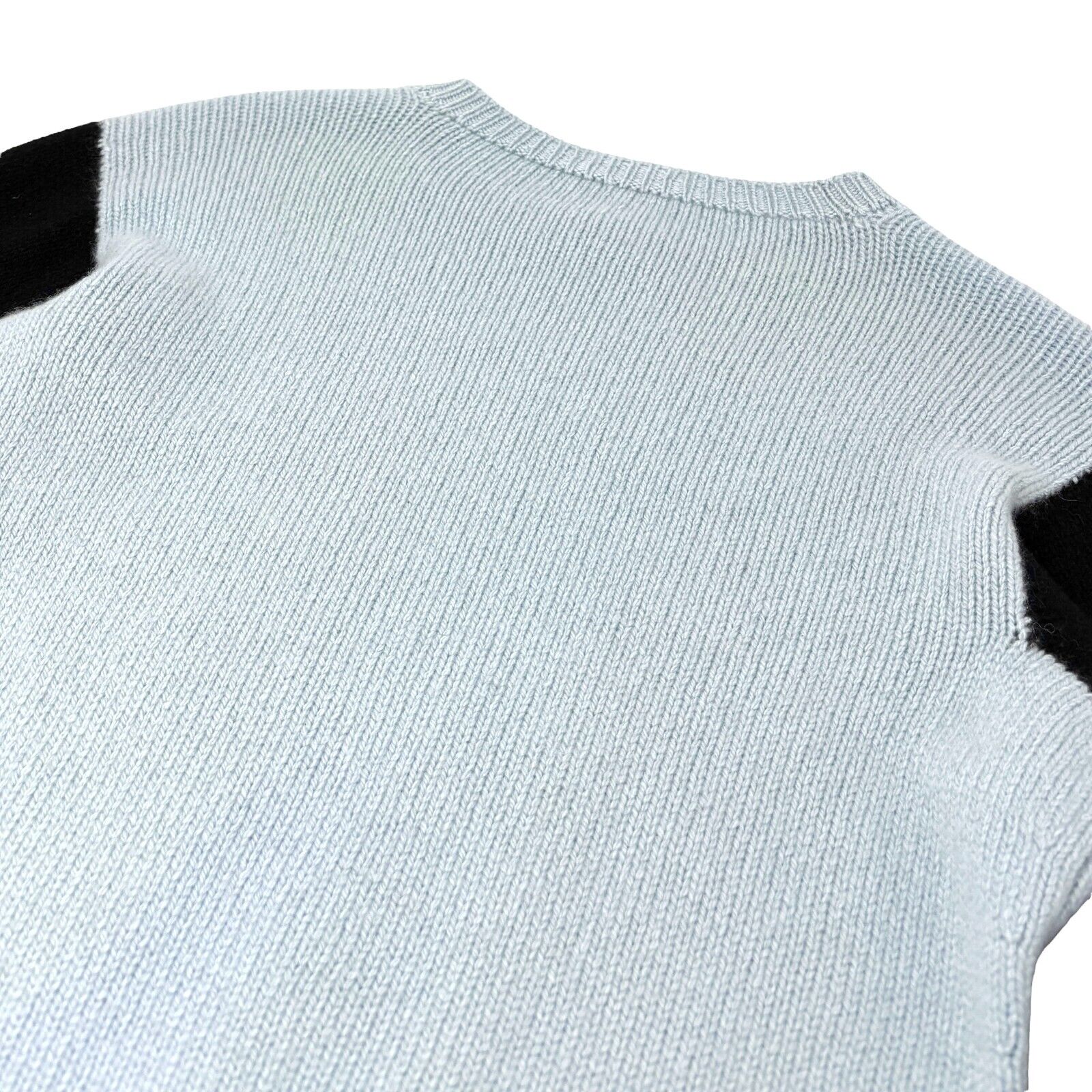 CHANEL Vintage 95A CC Ribbon Logo Sweater #38 Long Sleeve Top Blue Cashmere