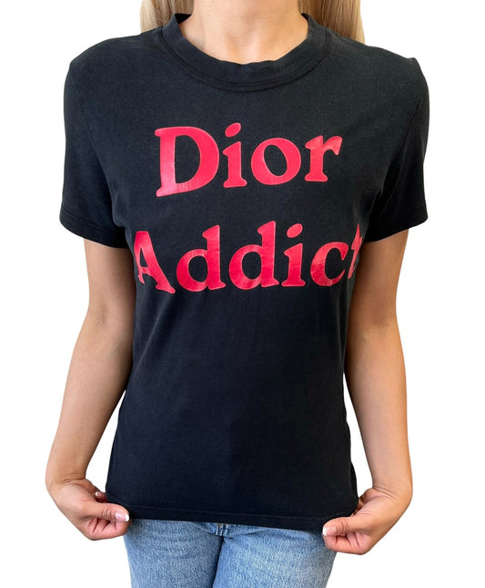 Christian Dior Vintage 2002 Addict Big Logo T-shirt Top #42 Black Red 902214