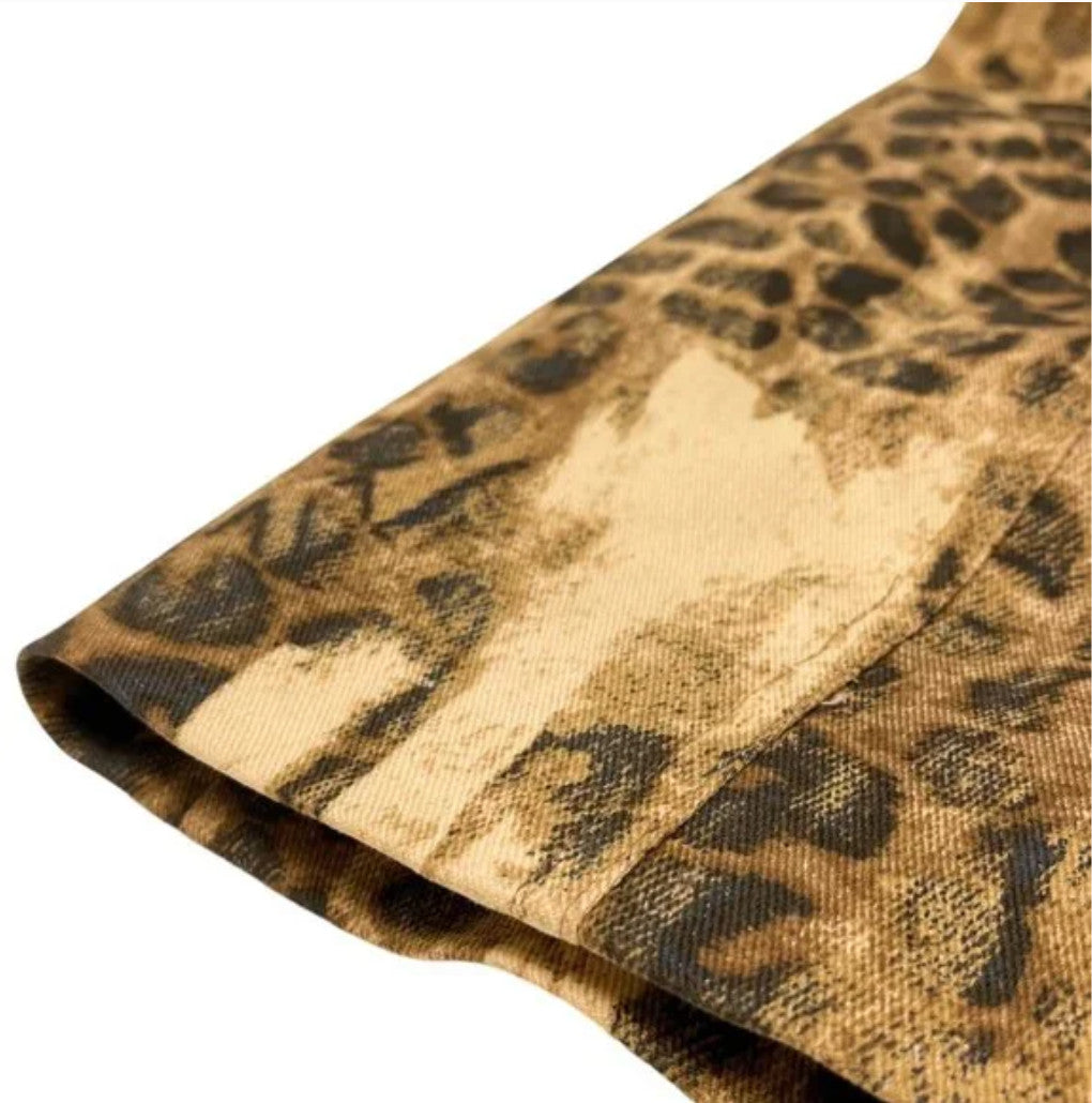 Christian Dior Vintage 2000 Logo Leopard Denim Jacket Coat #38 Brown Cotton