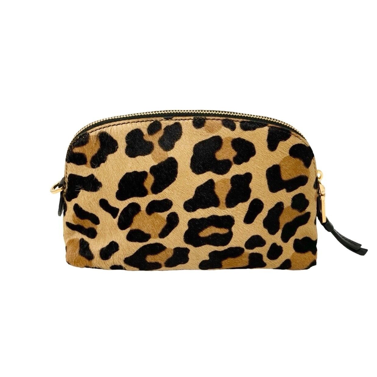 PRADA Vintage Logo Leopard Pouch Mini Purse Brown Gold Calf Hair Rank AB