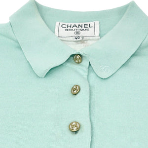 CHANEL Vintage 95C CC Logo Polo T-shirt Top #42 Green Gold Cotton Rank B