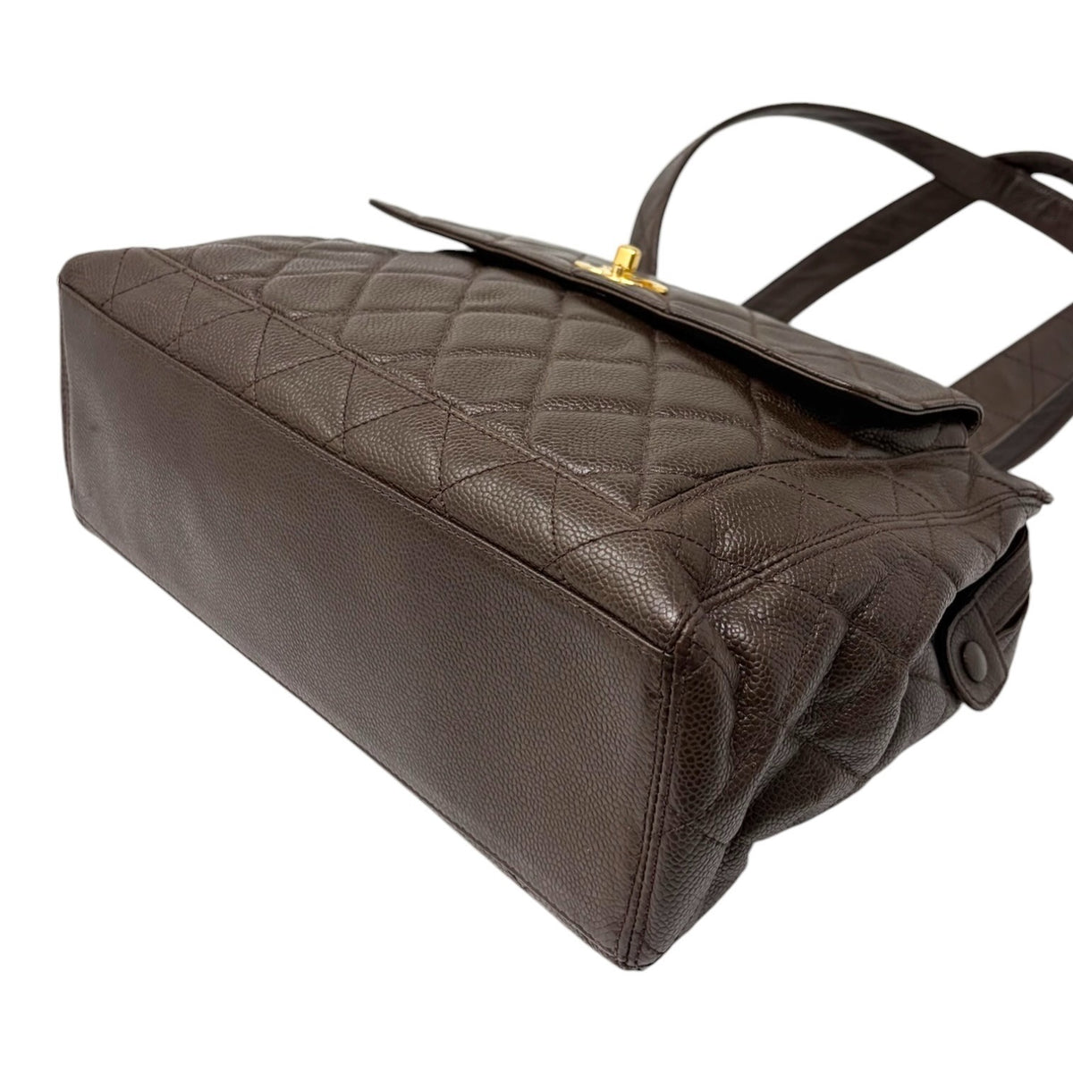 CHANEL Vintage CC Turnlock Quilted Front Pocket Shoulder Tote Bag Brown 902920