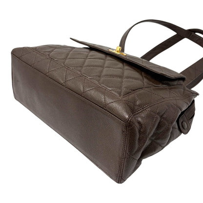 CHANEL Vintage CC Turnlock Quilted Front Pocket Shoulder Tote Bag Brown 902920