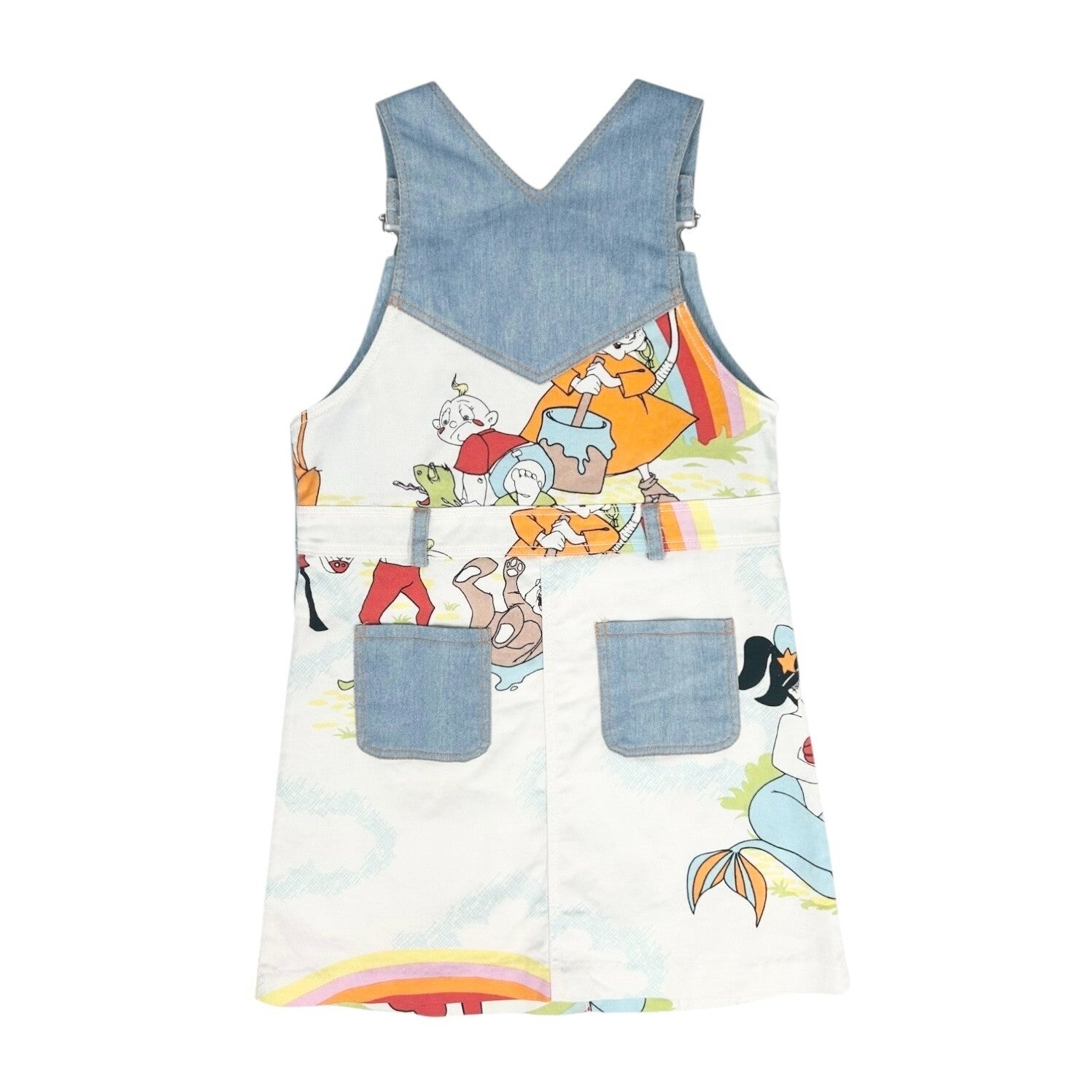 Christian Dior Vintage Cartoon Denim Rompers #8A Overalls Skirt Blue Cotton