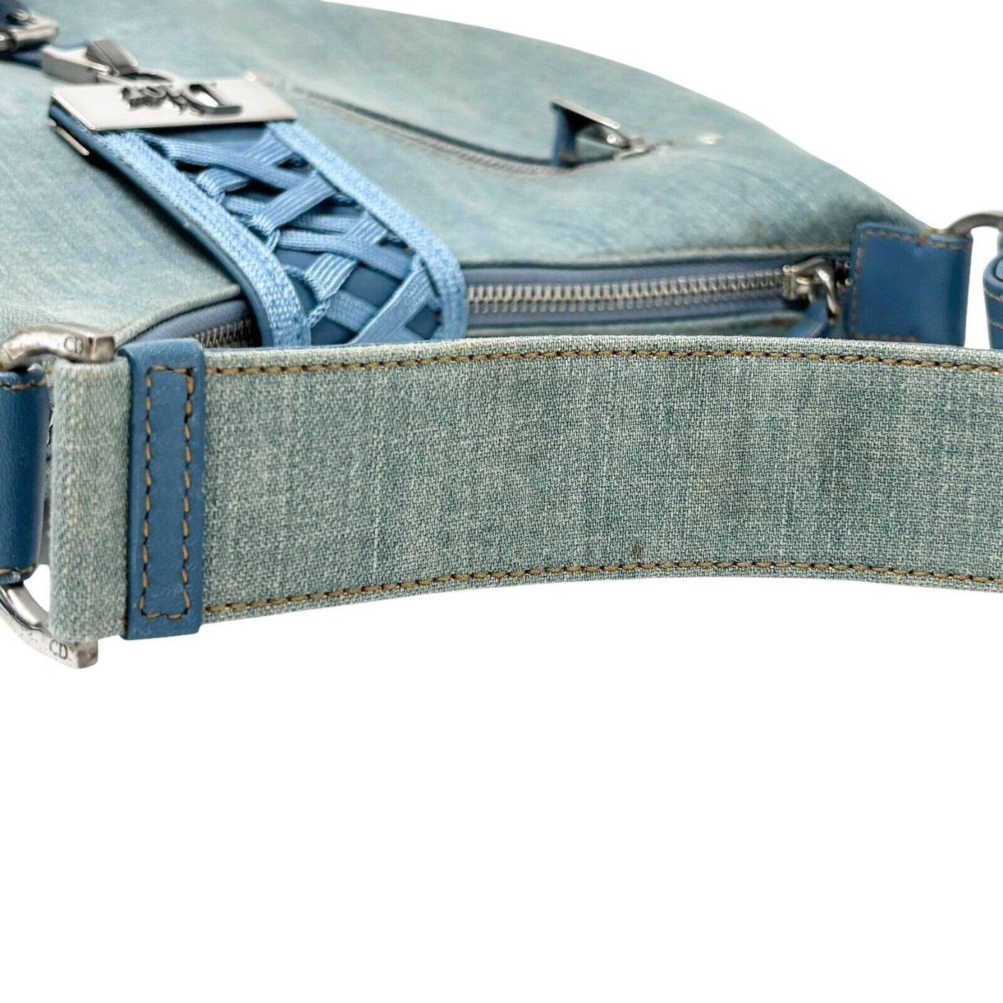 Christian Dior Vintage 2002 Admit It Denim Shoulder Bag Blue Silver Cotton