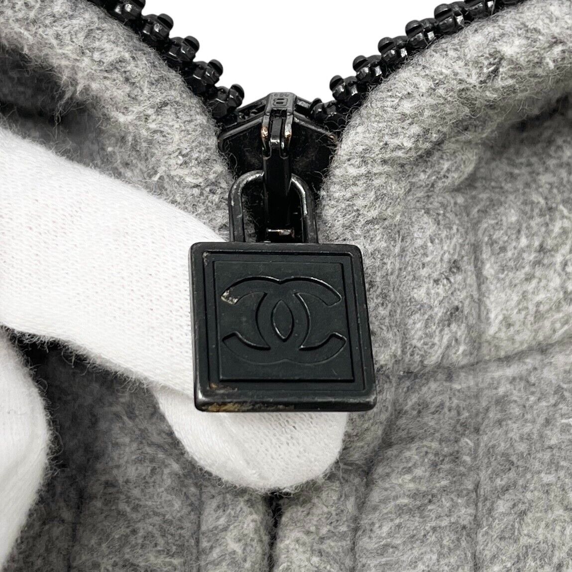 CHANEL Sport Vintage 06A CC Logo Trim Jacket #38 Zip Pocket Gray Black Cotton
