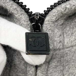 CHANEL Sport Vintage 06A CC Logo Trim Jacket #38 Zip Pocket Gray Black Cotton