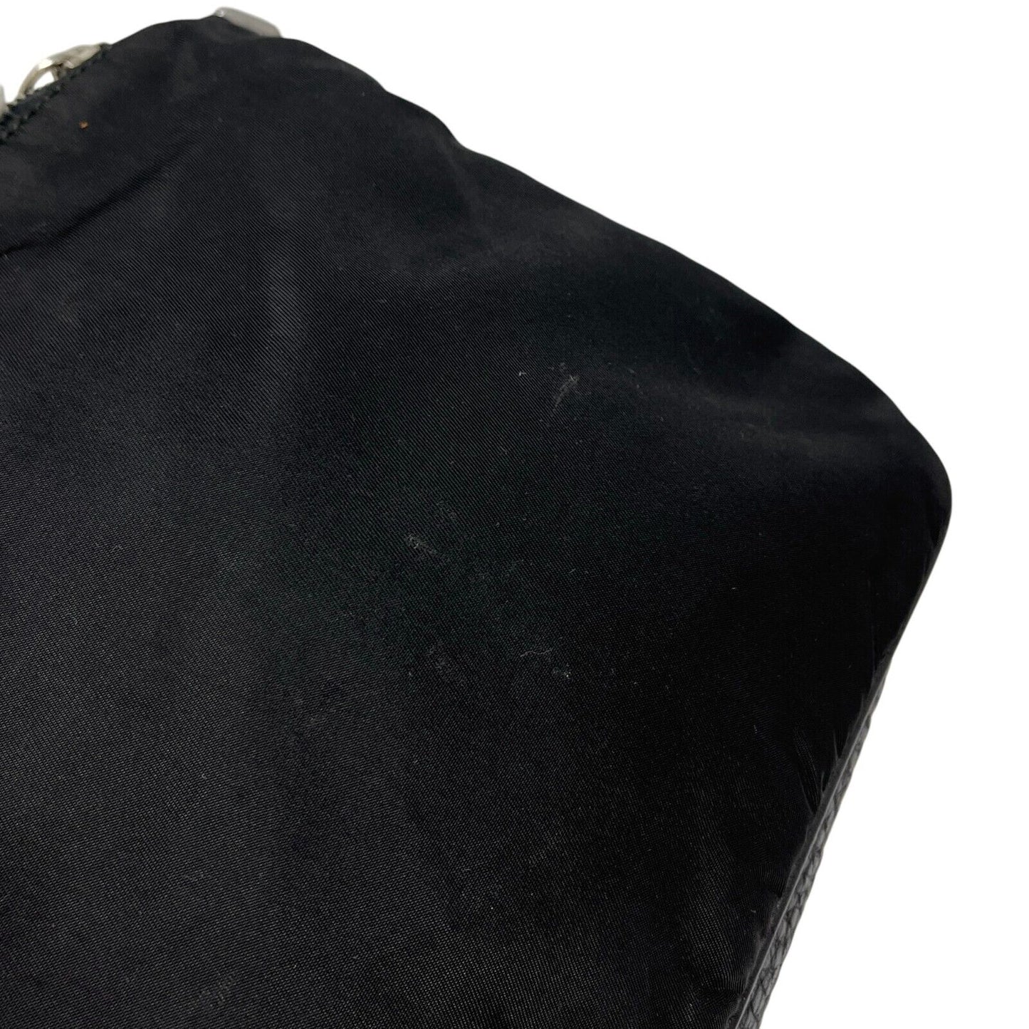 PRADA Vintage Logo Shoulder Bag Zip Padlock Black Silver Nylon Leather