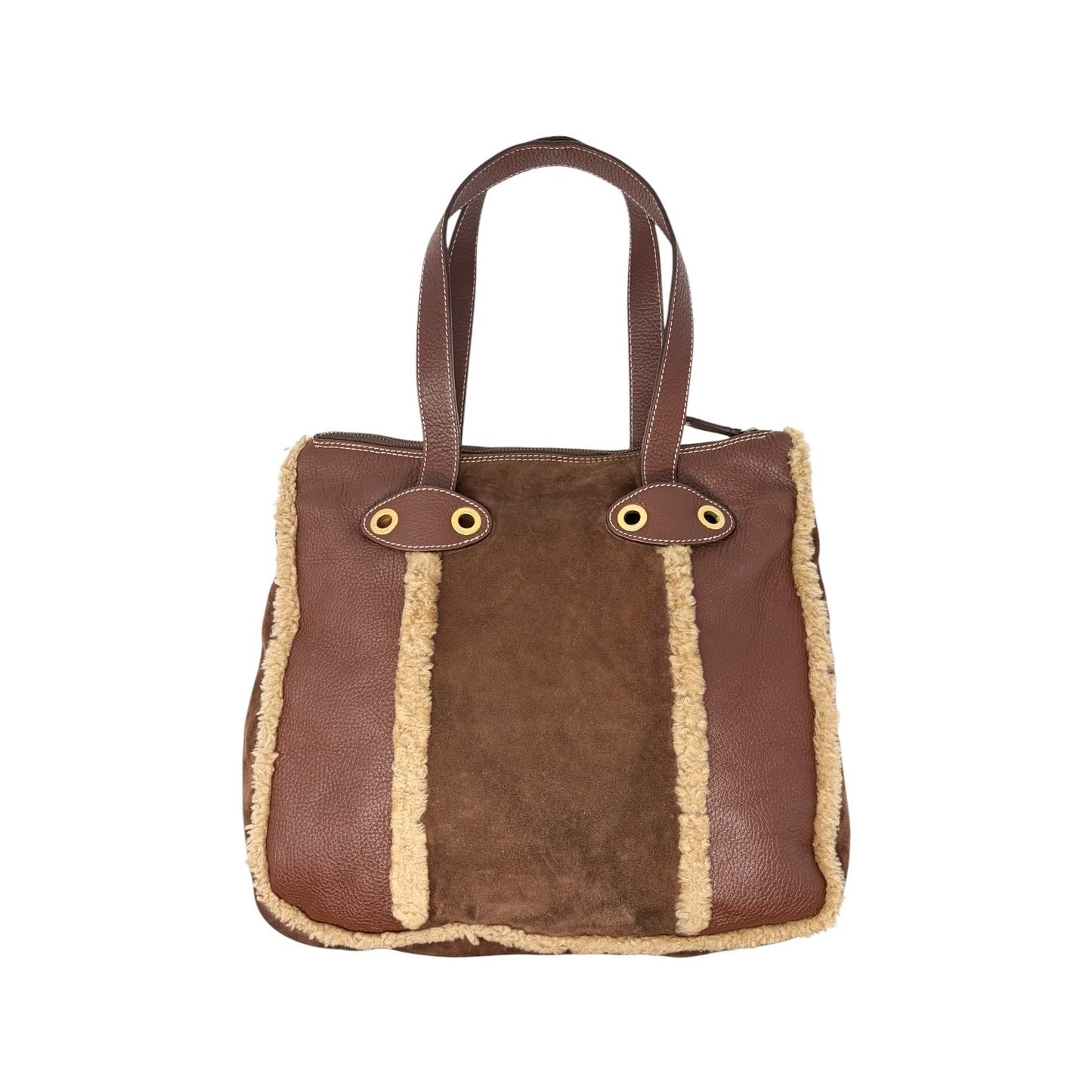 DOLCE&GABBANA Vintage DG Logo Fur Tote Shoulder Bag Brown Beige Suede 902426