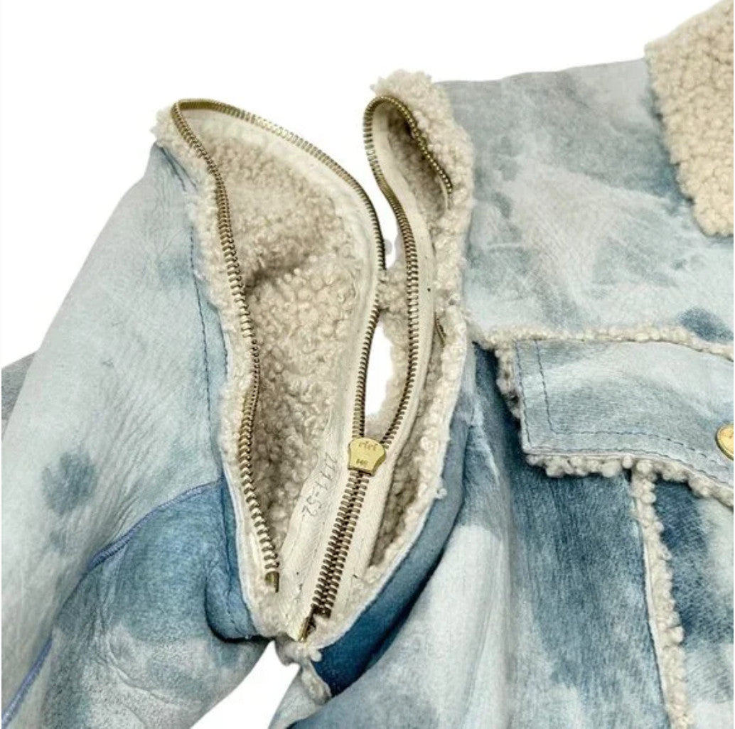 Christian Dior Vintage 2000 Tie-Dye Mouton Long Jacket Coat #40 Light Blue