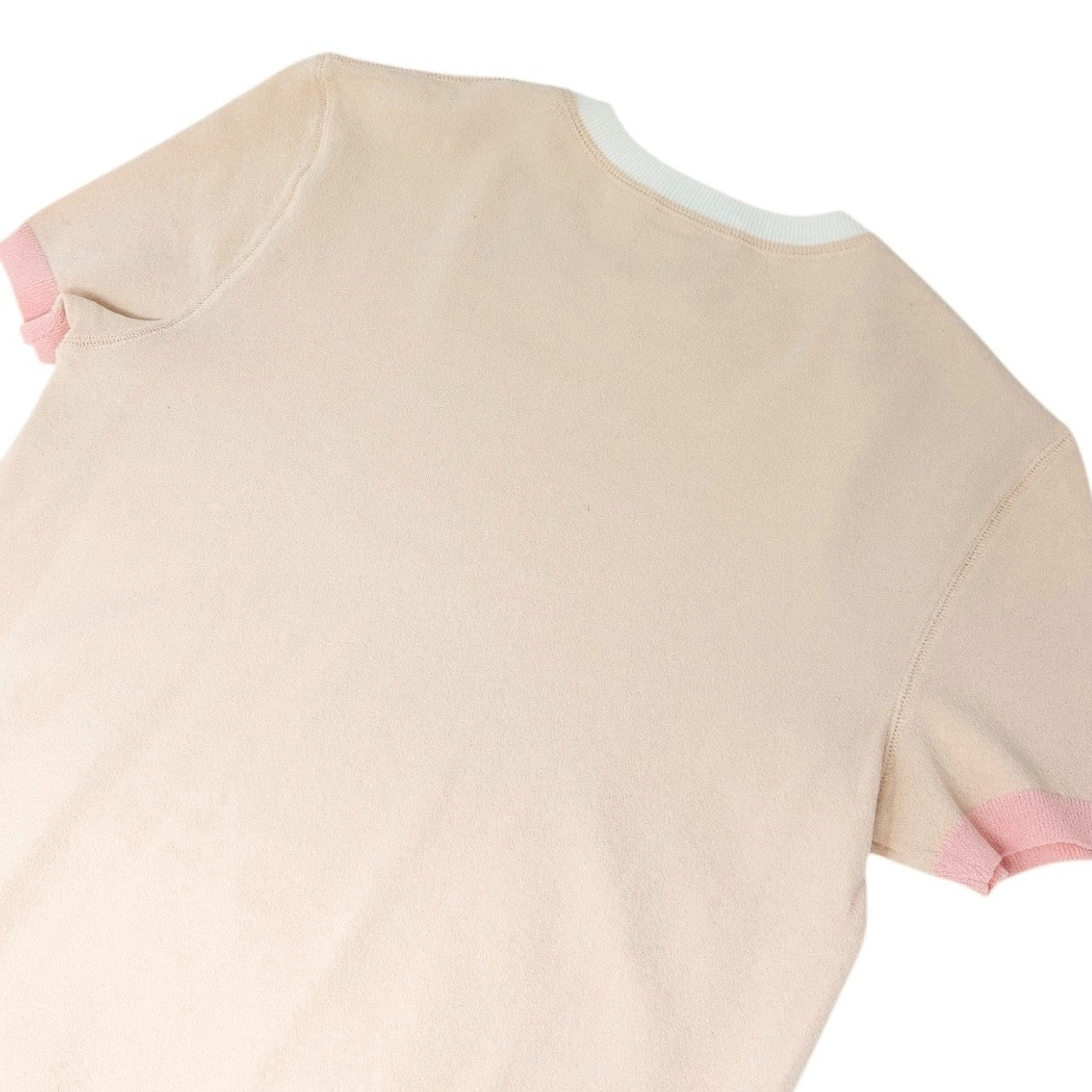 CHANEL Vintage 04C CC Mark Logo Bicolor T-shirt #38 Beige Pink White Rayon
