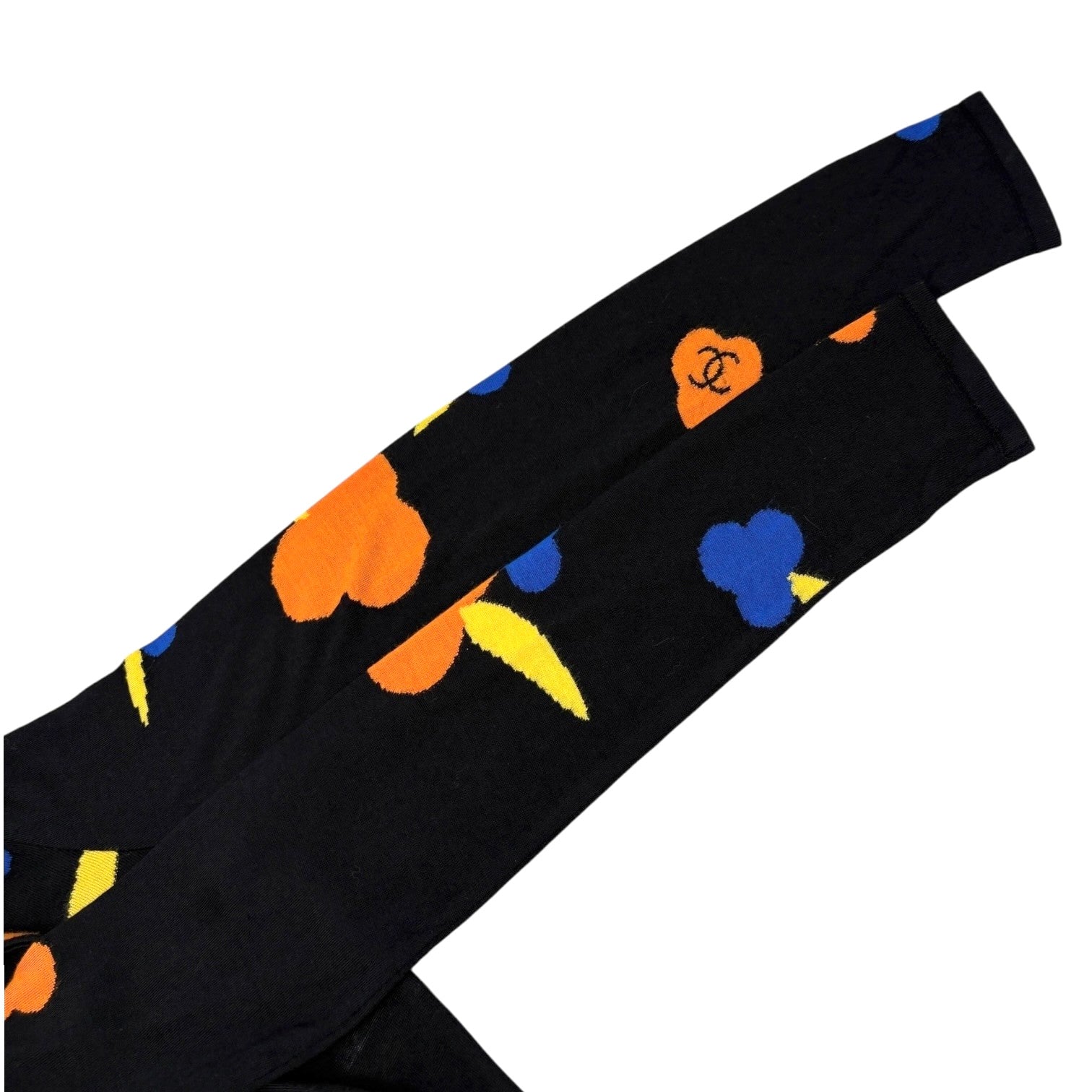 CHANEL Vintage 00T CC Camelia Logo Knit Sweater #42 Black Orange Blue Viscose