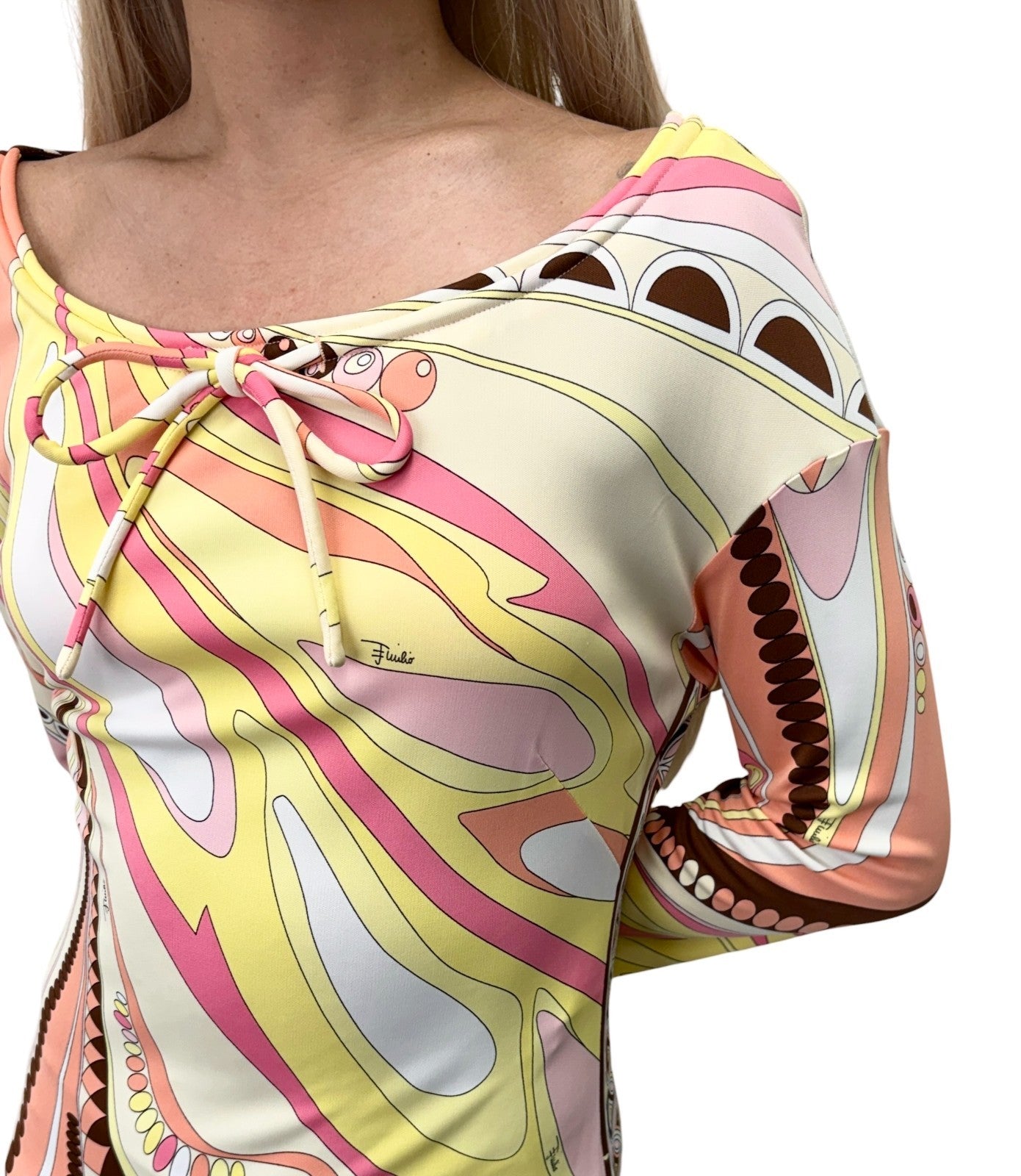 EMILIO PUCCI Vintage Multicolor Abstract Print Dress #38 Long Sleeve 902419