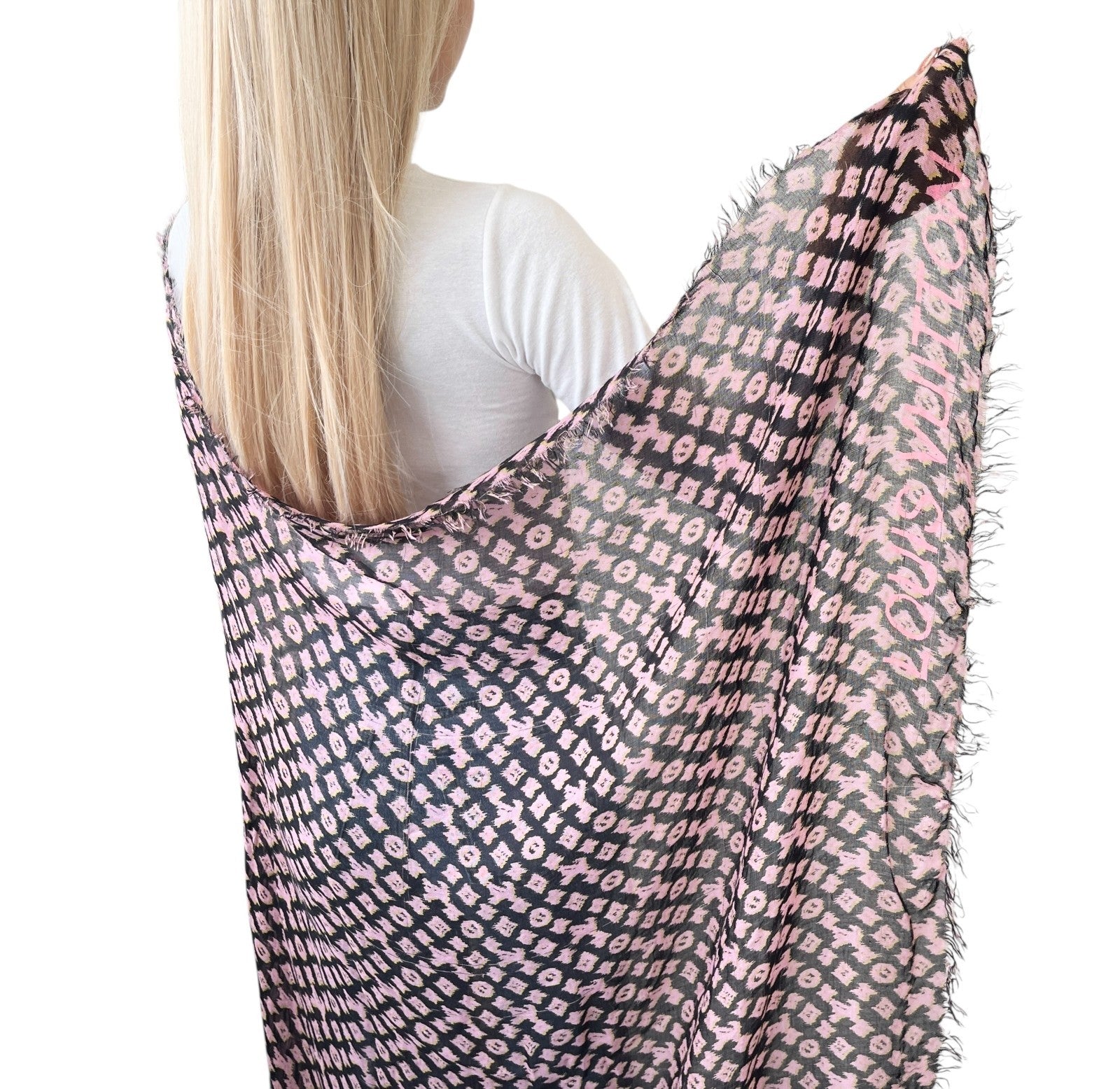 LOUIS VUITTON Vintage Monogram Logo Graffiti Scarf Shawl Pink Black Yellow Silk