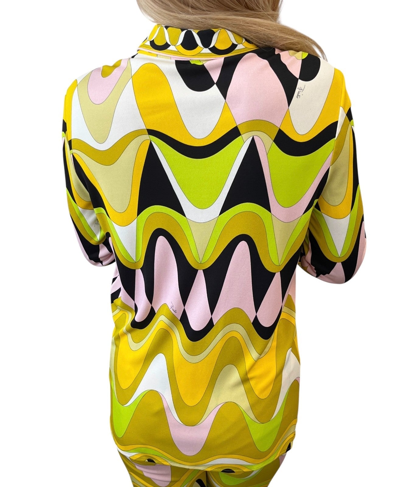 EMILIO PUCCI Vintage Logo Multicolor Shirt Pants Set #38 Button Zip Rayon