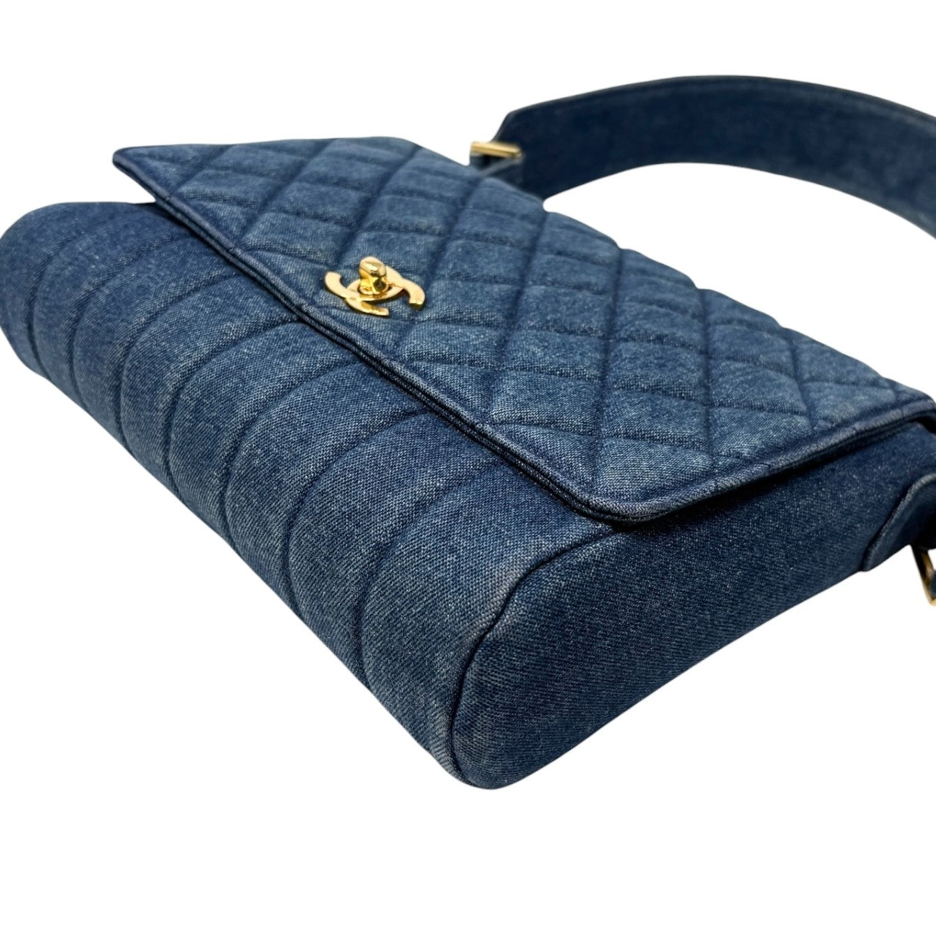CHANEL Vintage CC Logo Quilted Denim Flap Shoulder Bag Blue Gold 901873